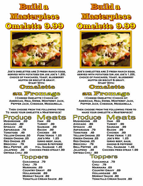 Build a Masterpiece Omelette Menu