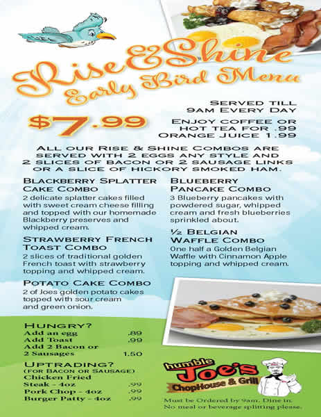 Rise & Shine Breakfast Menu